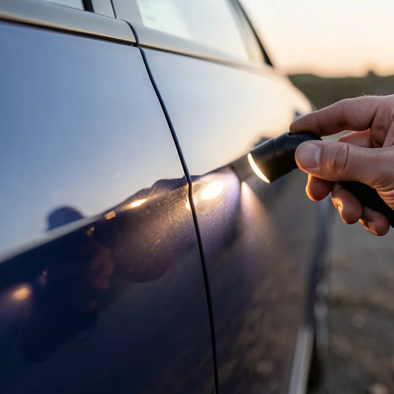 Détail d&rsquo;un ajustement de carrosserie inspecté en lumière rasante