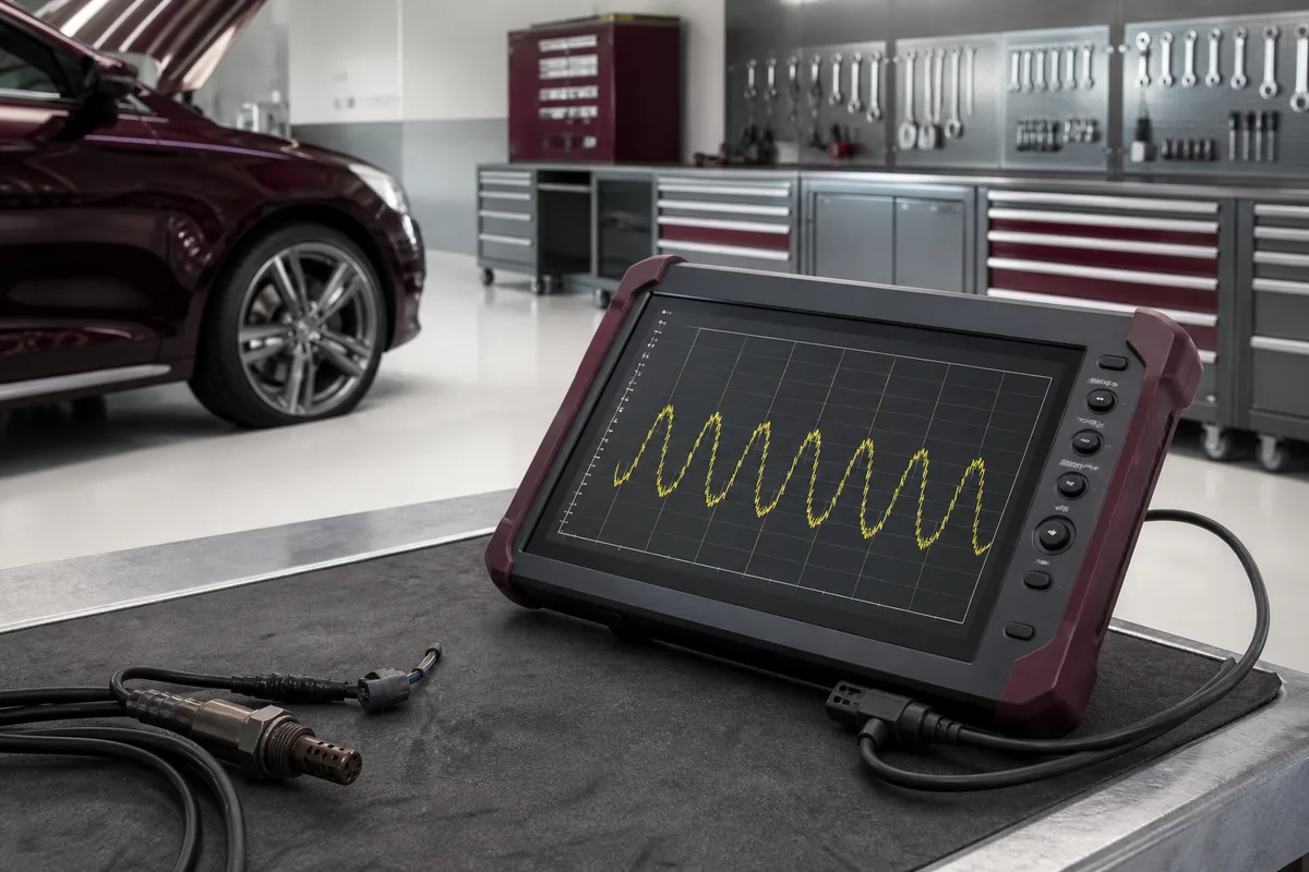 Oscilloscope automobile affichant le signal d’un capteur pendant un test