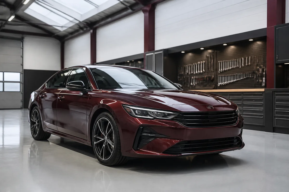 Voiture propre présentée pour la vente devant un fond neutre